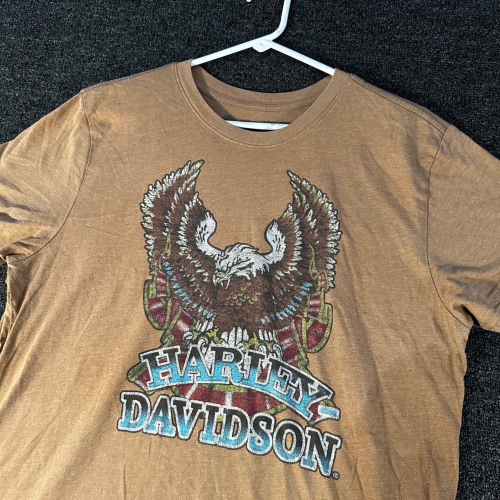 Harley Davidson T-Shirt Mens Large Tan Good Eagle Graphic Slim Fit Biker Tee
